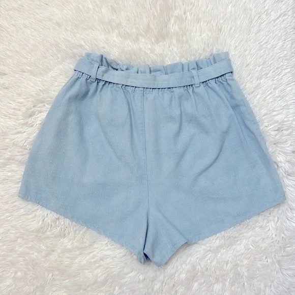 Rhythm Harper Blue Chambray Paperbag Style High Waist Shorts Size 6 - Picture 4 of 8